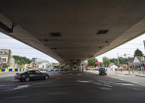 The E411 urban highway viaduct.