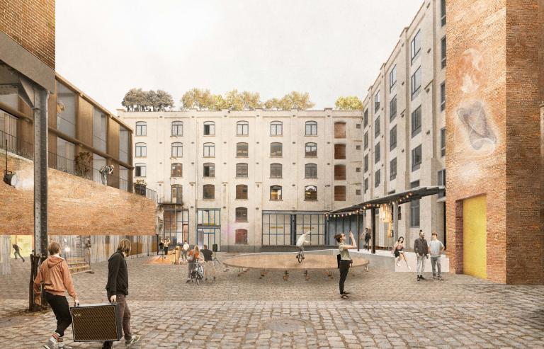 Simulation of the future layout of the courtyard at 17-19 Rue de Manchester. © sau-msi.brussels (BC architects)