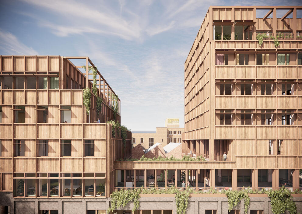 The south façade of the future building, to the side of the future Béco Park. © Bogdan & Van Broeck – BC Architects & Studies