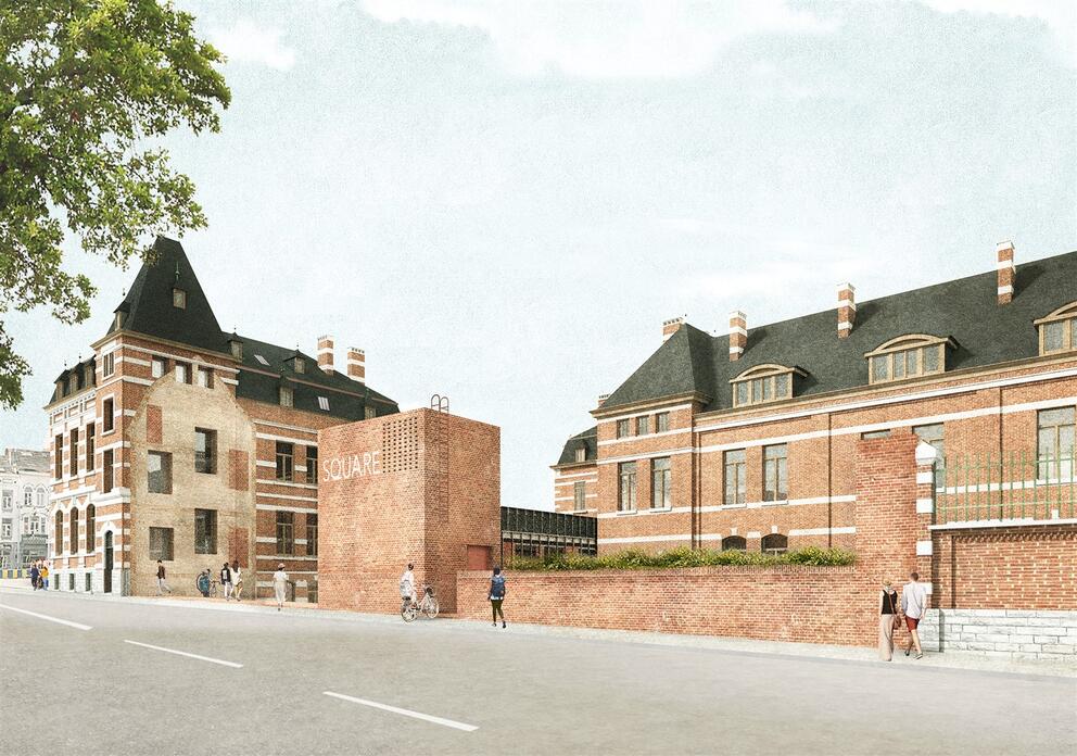 Simulation of the future new entrance to the Usquare.brussels site at the start of Avenue de la Couronne. © evr architecten, BC Architects, Callebaut Architecten