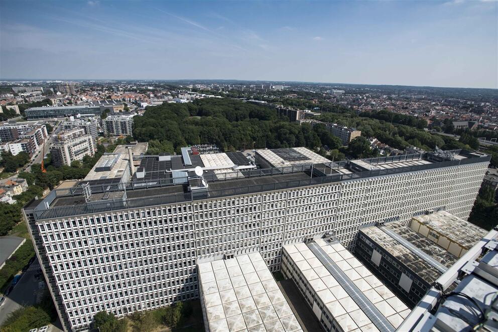 A view of the Reyers RTBF-VRT site from the broadcasting tower.