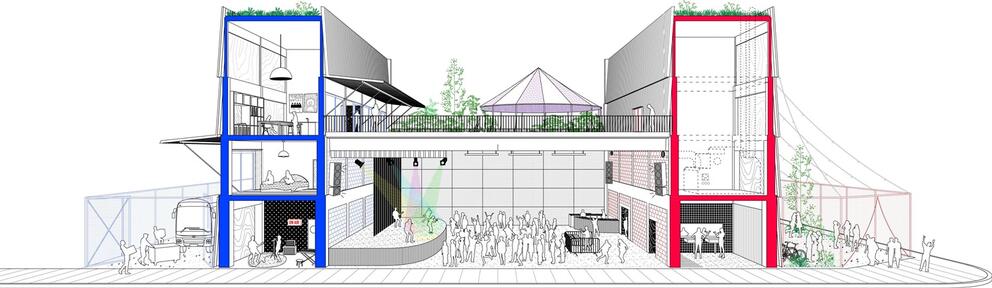 Longitudinal section of the future building. © Central Longitudinal section of the future building. © Central