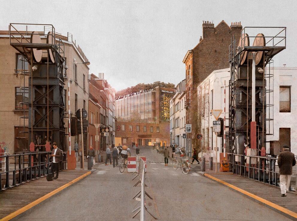 Simulation of the future building viewed from the Canal. © sau-msi.brussels (BC architects)