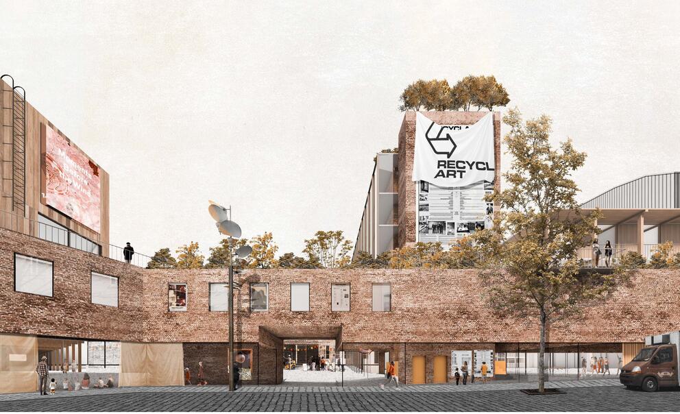 Simulation of the future building viewed from Rue de Manchester. © sau-msi.brussels (BC architects)