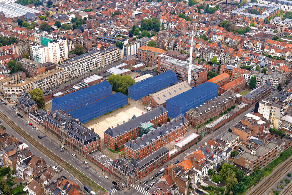 The four buildings that are the object of the public procurement process for the creation of student accommodation. © sau-msi.brussels (GlobalView)