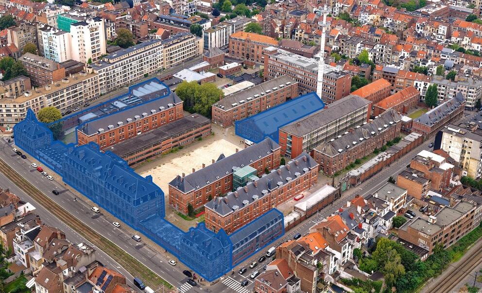 In blue, the buildings affected by this first work. © sau-msi.brussels (GlobalView)